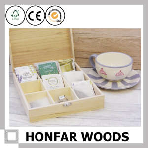 Customized Logo Wooden Tea Bag Storage Gift Box with Compartments